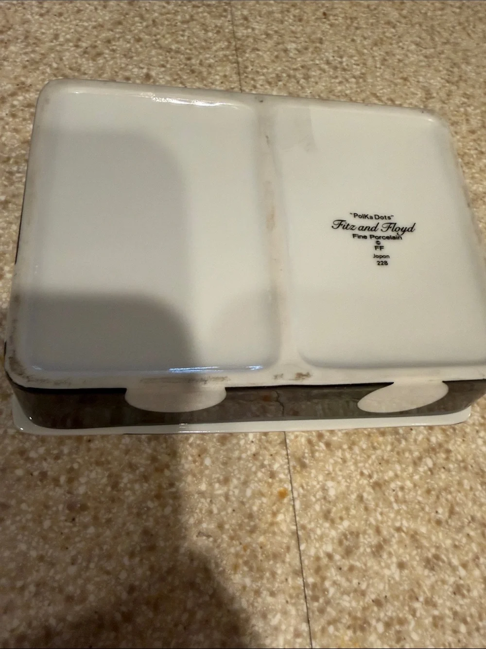 Fitz & Floyd vintage black and White Polka Dot Rectangular Tray w/ playing cards